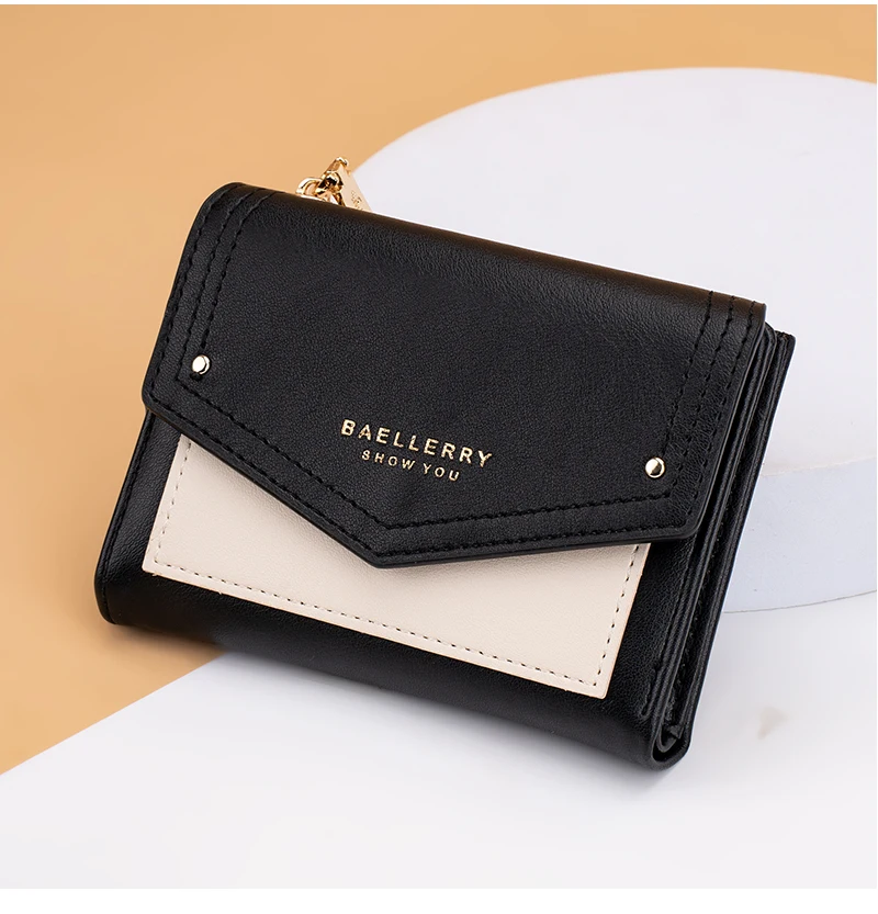 

Fashion Wallet for Women Contast-color Card Holder Small Compact Bifold Leather Wallet Ladies Zipper Coin Purse with ID Window