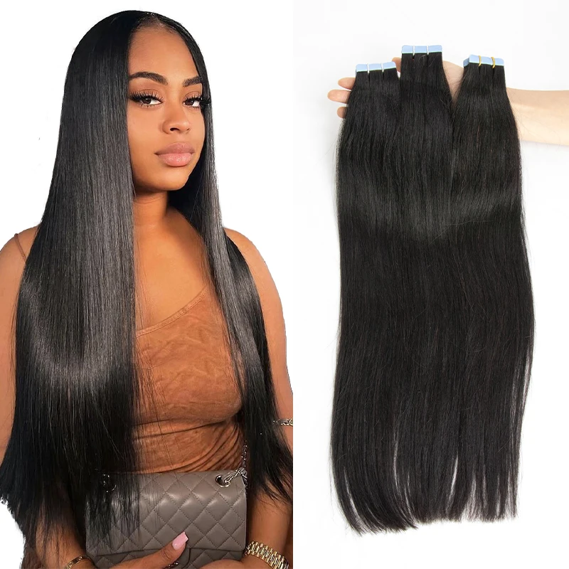 Silky Straight Tape in Human Hair Extensions Remy Skin Weft Tape In Extensions 12-26 inch 20pcs/pack Natural Black Can Be Dyed