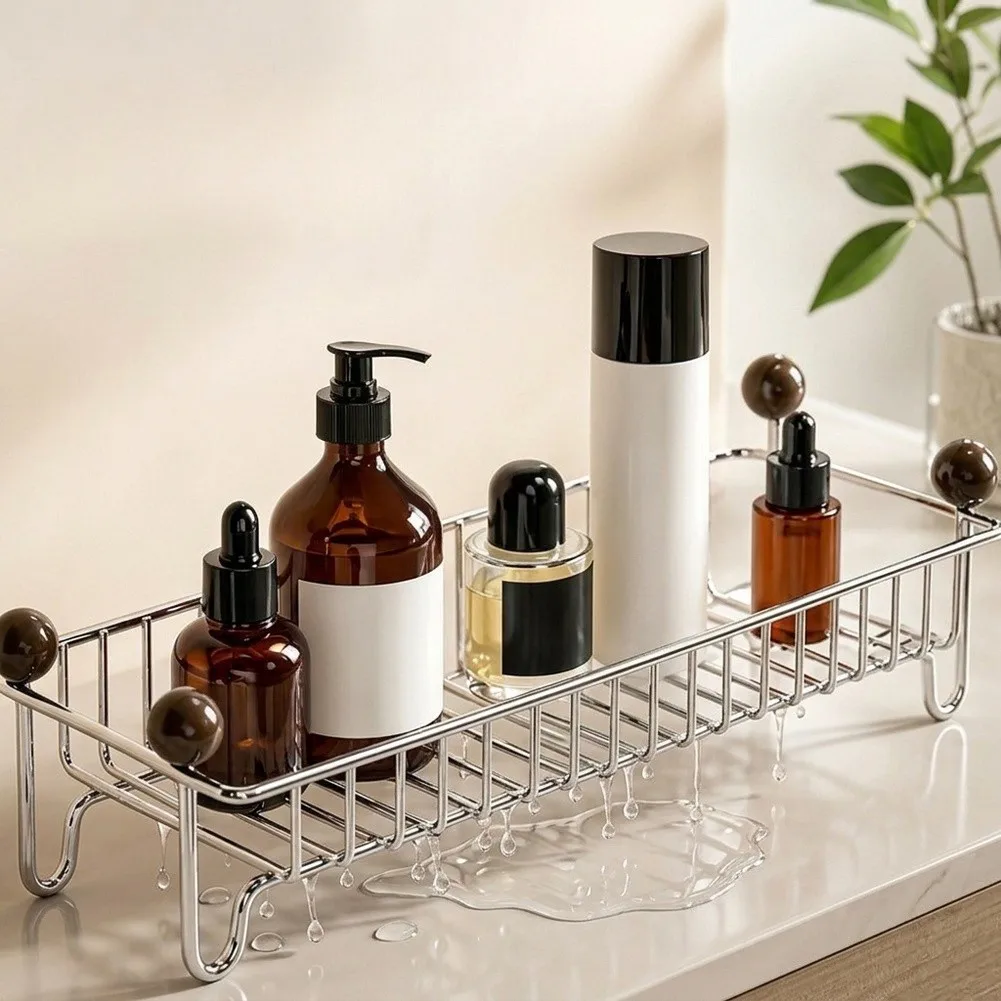 Bathroom Cosmetics Rack Stainless Steel Countertop Organizer with Spacious Layout for Skincare Product Sorting