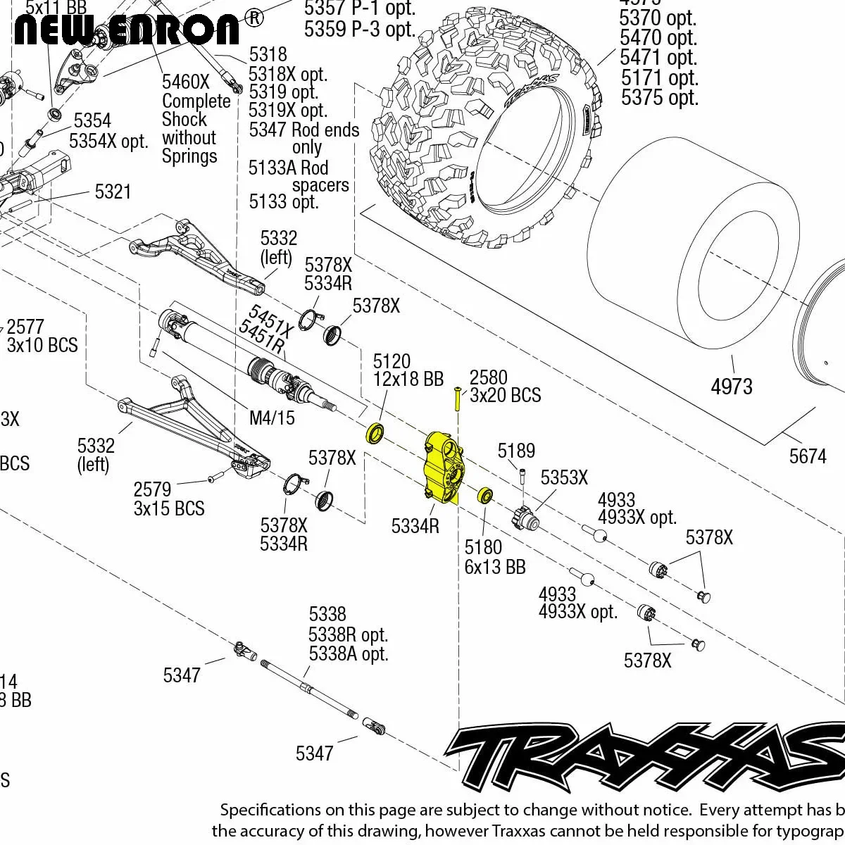 NEW ENRON Front Rear Alloy Steering Block Knuckle Axle Carriers Bearing #5334R for RC Car Traxxas 1/10 Slayer SUMMIT T-MAXX REVO