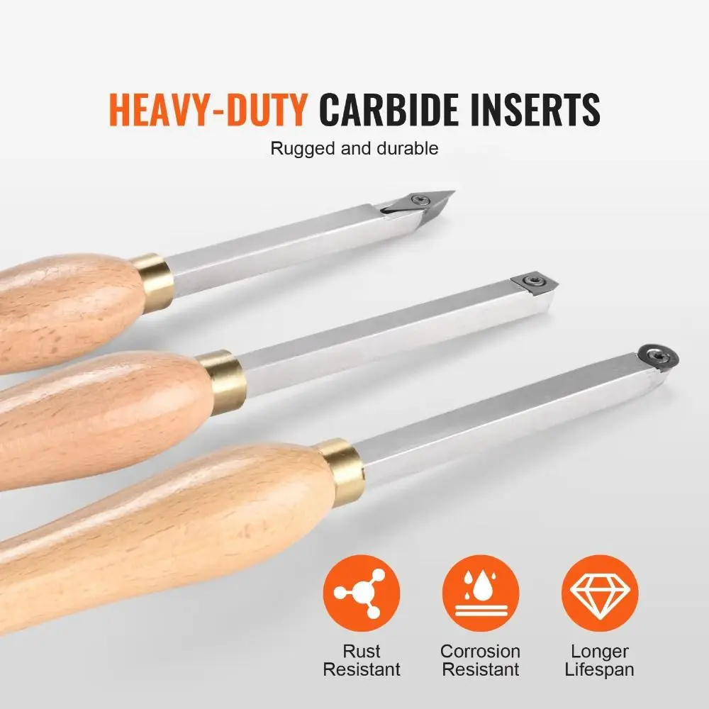 Hard Alloy Pointed Tip Wood Lathe Tool Set Multiple Sharp Edges Ergonomic Handle Swan Neck Hollow Tool Sturdy Rotating