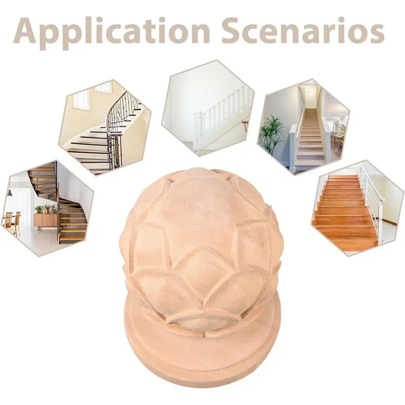 DT17 Solid Wood Staircase Finial Topper, 8x10cm Decorative Handrail Post Finial, Wood Baluster End Cap for Interior Stairs