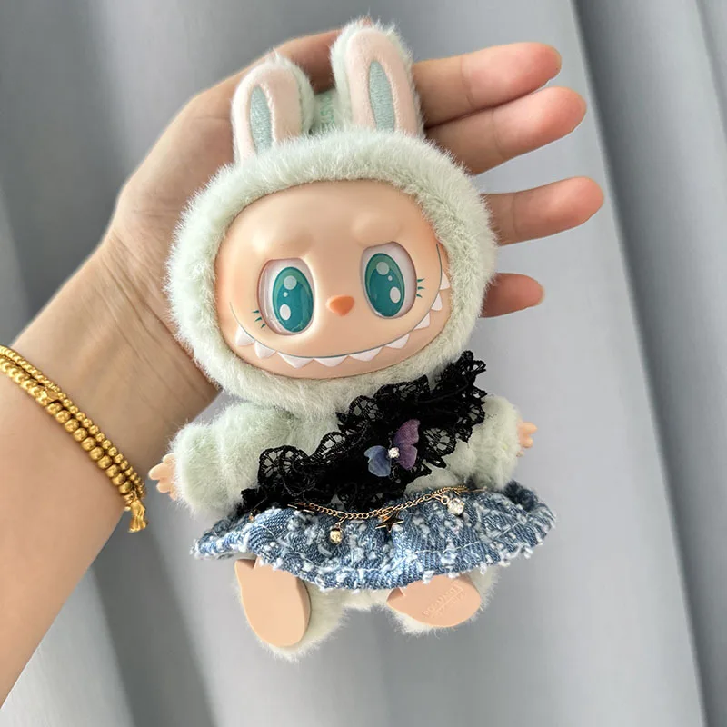 Nette Labubu II Mini Plüsch Puppe Kleidung Korea Kpop Exo Idol Puppen Overall Sitzen Party Kleidung Röcke Zubehör DIY Geschenke