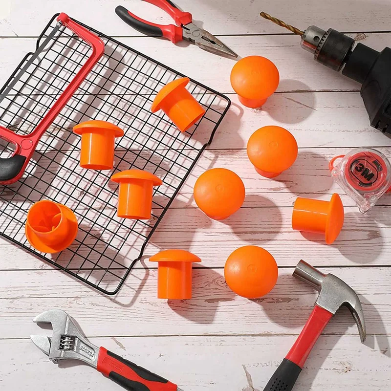 ABKS 300 Pcs Mushroom Rebar Cap Plastic Safety Caps for Rebar 3 to 7 Orange Color 2.36 x 2.17 x 1.5 Inches