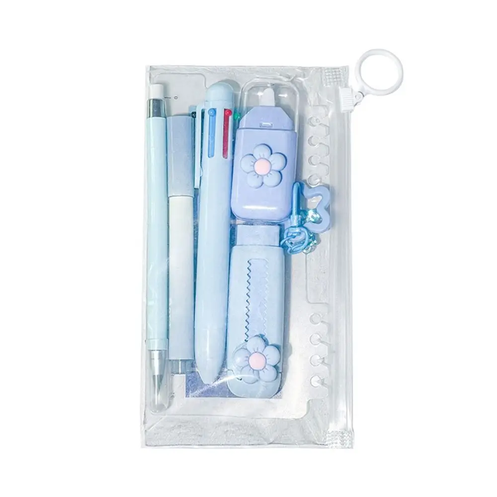 7pcs Flower Themed Cute Stationery Set Index Tabs Correction Tape Writing Set 5 in 1 Multi Color Pen Push Pull Eraser