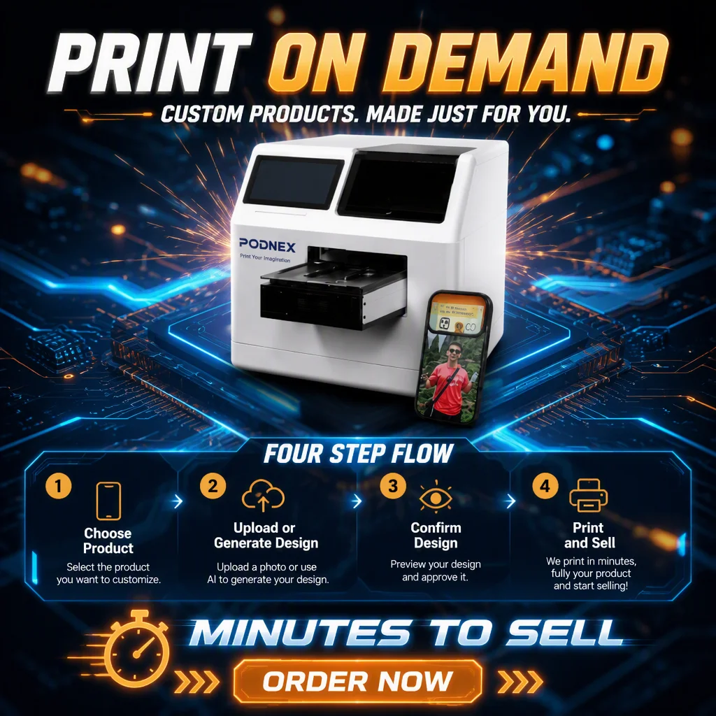 PodNEX DX7 Automatic UV Ink Phone Case Printer with Android Control 2400 DPI All-In-One for Custom Personalized Phone Cases