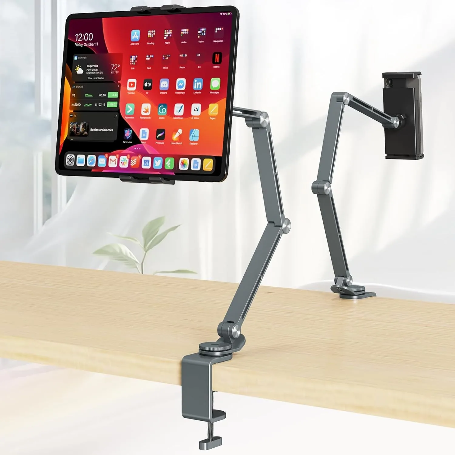 

iPad Mount for Desk Aluminum Alloy Tablet Magnetic Stand Foldable Arm Holder Mount for 4.7-15.6 Screen Phone,Monitor,Galaxy
