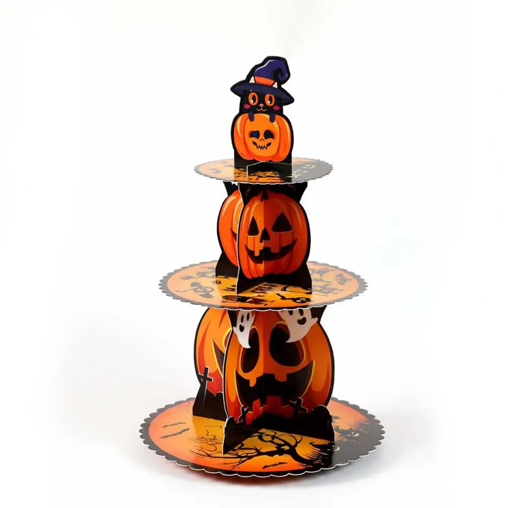 3-tier Cupcake Stand Spooky Halloween Cupcake Stand Tower Pumpkin Cardboard Dessert Serving Tray Holder Birthday Party