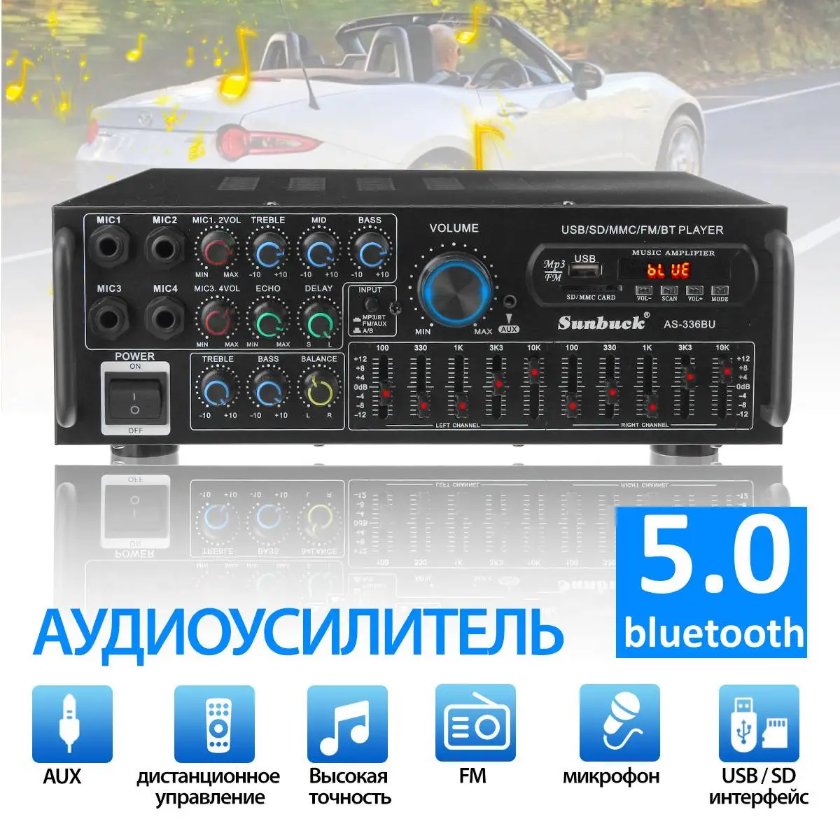 SUNBUCK 2000W 220V 12V bluetooth5.0 Audio Power Amplifier Home Theater amplificador Audio with Remote Control Support FM USB