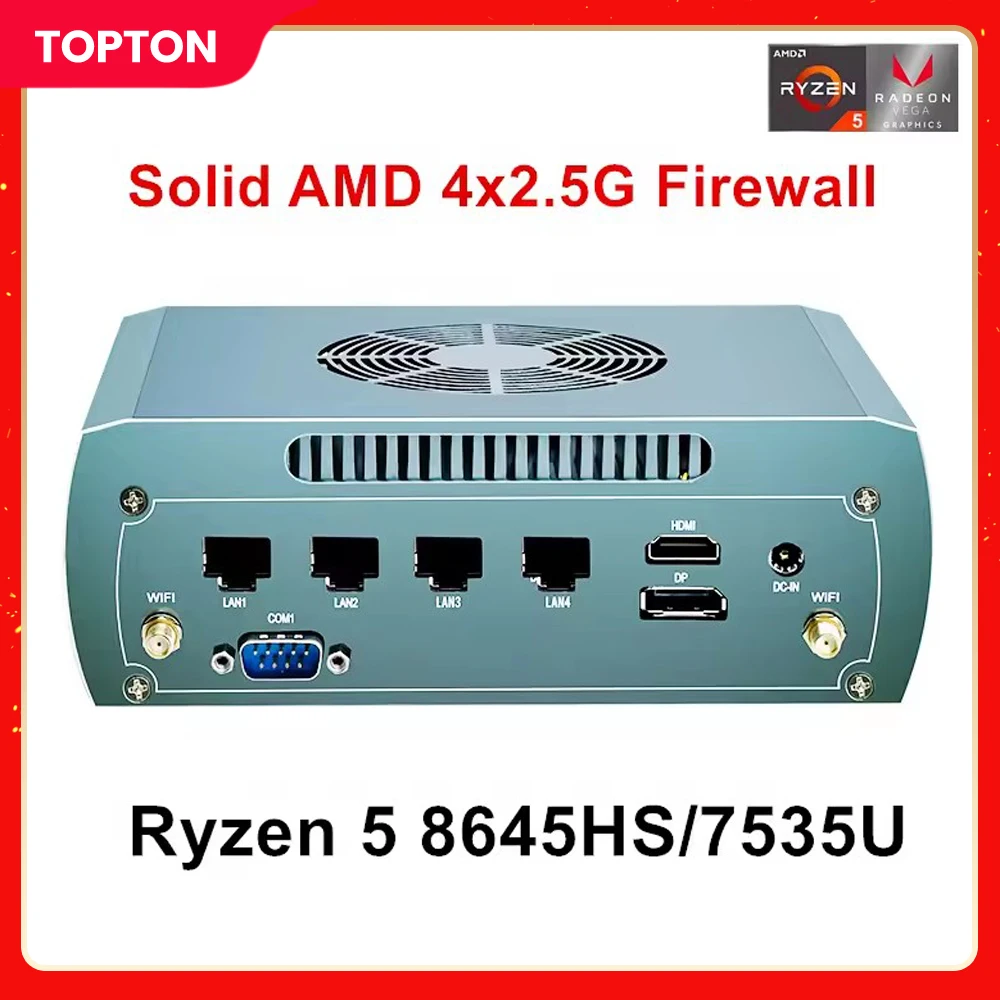 

Topton FU04 Solid Metal Firewall Mini PC AMD Ryzen 5 8645HS 7535U 4*Intel 2.5G LAN 2*DDR5 2*NVMe NAS Computer Proxmox Server