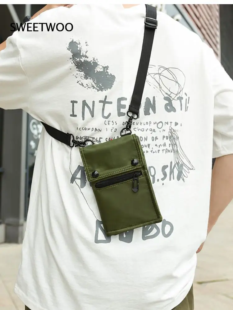 Multi-Pocket Nylon Crossbody Phone Bag Detachable Adjustable Lanyard Snap Button Zipper Card Wallet Mini Shoulder Purse