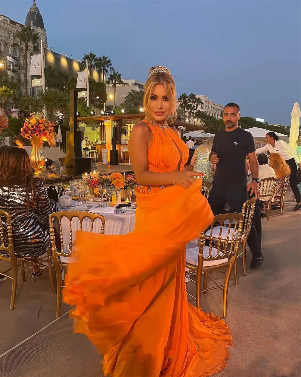 Simple & Charming Orange A-line Prom Dresses Crystals Beaded Evening Formal Party Dresses 2024 Vestidos Elegantes Para Mujeres