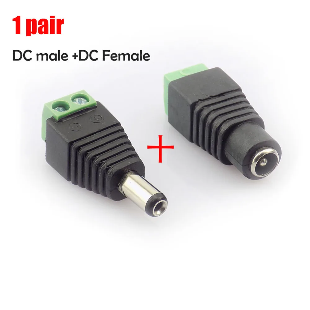 1 pair 2.1x5.5 mm DC Male + Female plug Connector power supply jack adapter BNC for CCTV camera LED strip lamp lighting light