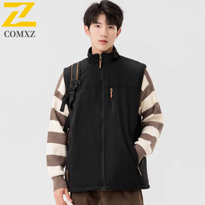 Nieuwe heren dubbelzijdig fleece vest harajuku fotografie vissen dikke mouwloze jas 2025, winter koudebestendige mouwloze vesten