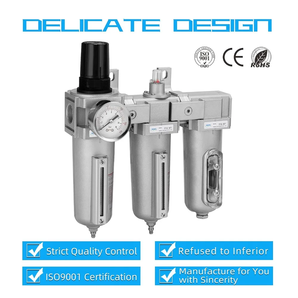 نظام تجفيف الهواء 1/2 NPT من الدرجة الصناعية 3 - فلتر جسيمات، فلتر Coalescing، مجفف مجفف ومنظم الهواء