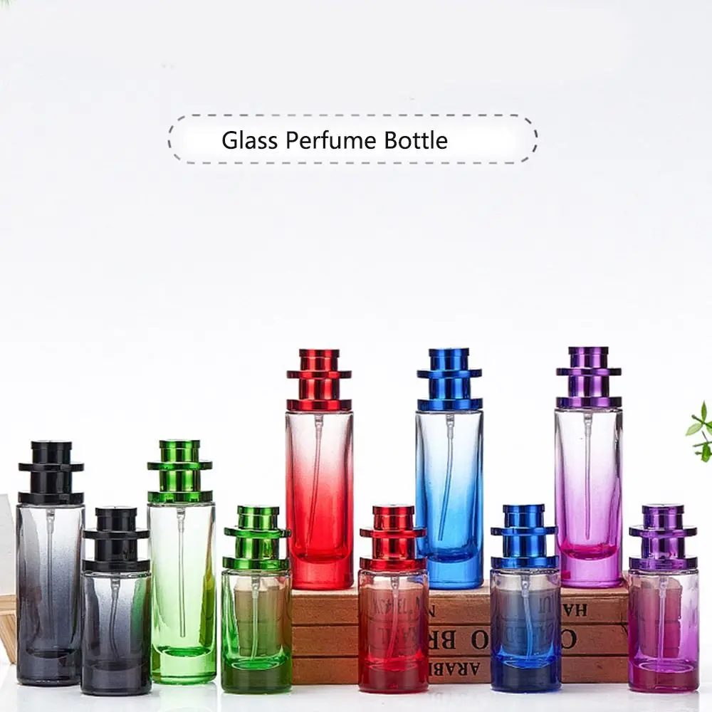 Garrafa de perfume de vidro recarregável portátil, tipo imprensa, recipiente cosmético elegante, 20l/30ml, pulverizador líquido vazio, viagem