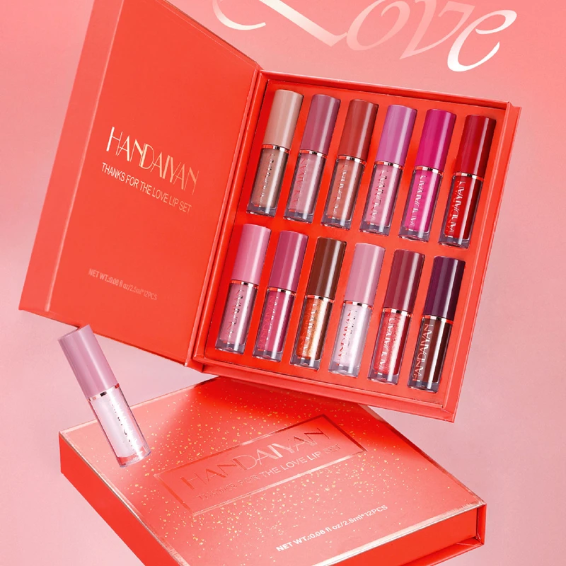 12-Farben Samt-Matt Lipgloss-Set - Flüssiger Lippenstift Geschenkbox-Set, Nicht Klebender Lipgloss Langanhaltende Kosmetik Make-up für Frauen