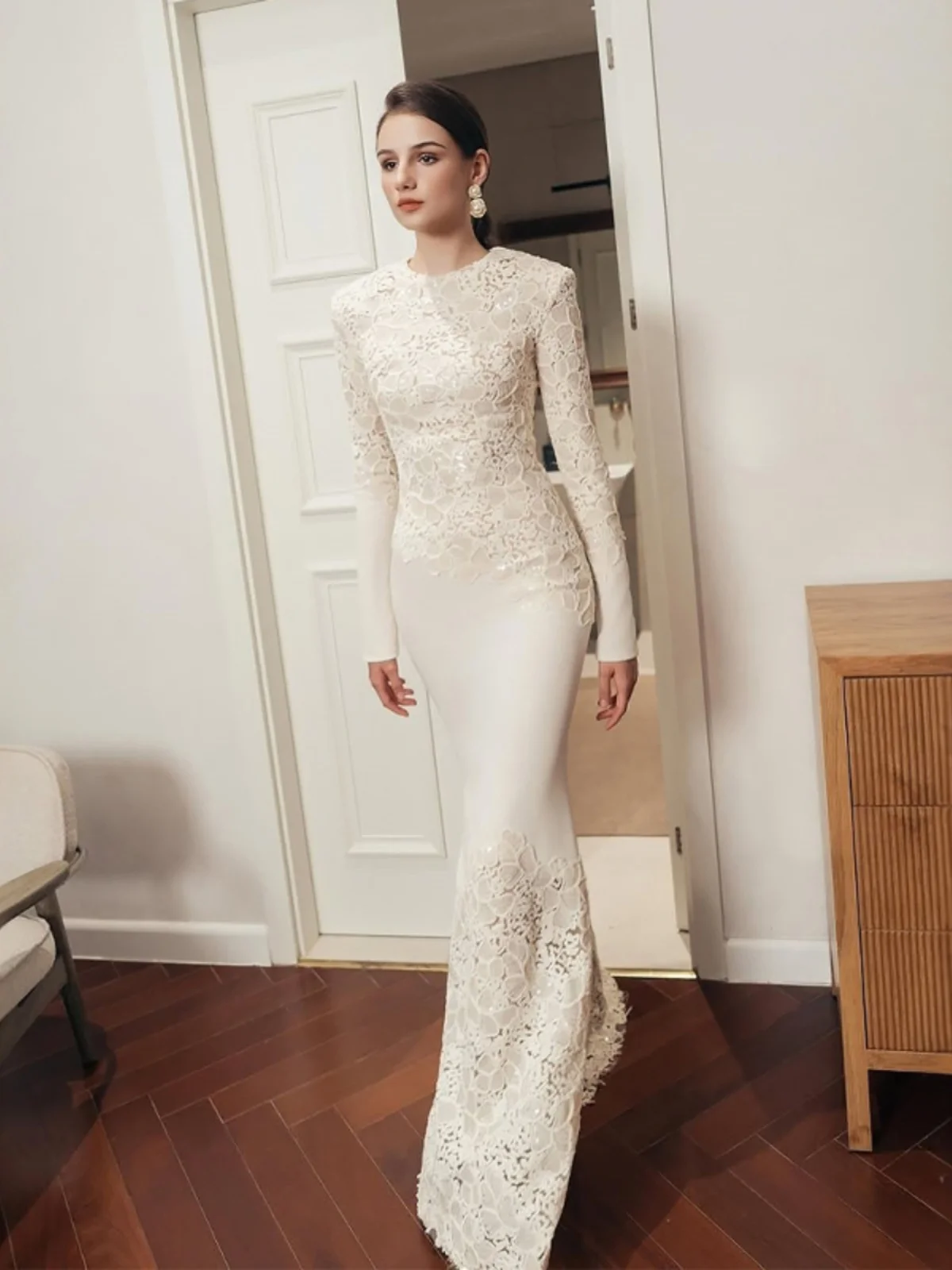 Ele – robe longue amincissante brodée de fleurs, jupe queue de travail lourd, décontractée, taille froncée, mélange de coton et de Polyester