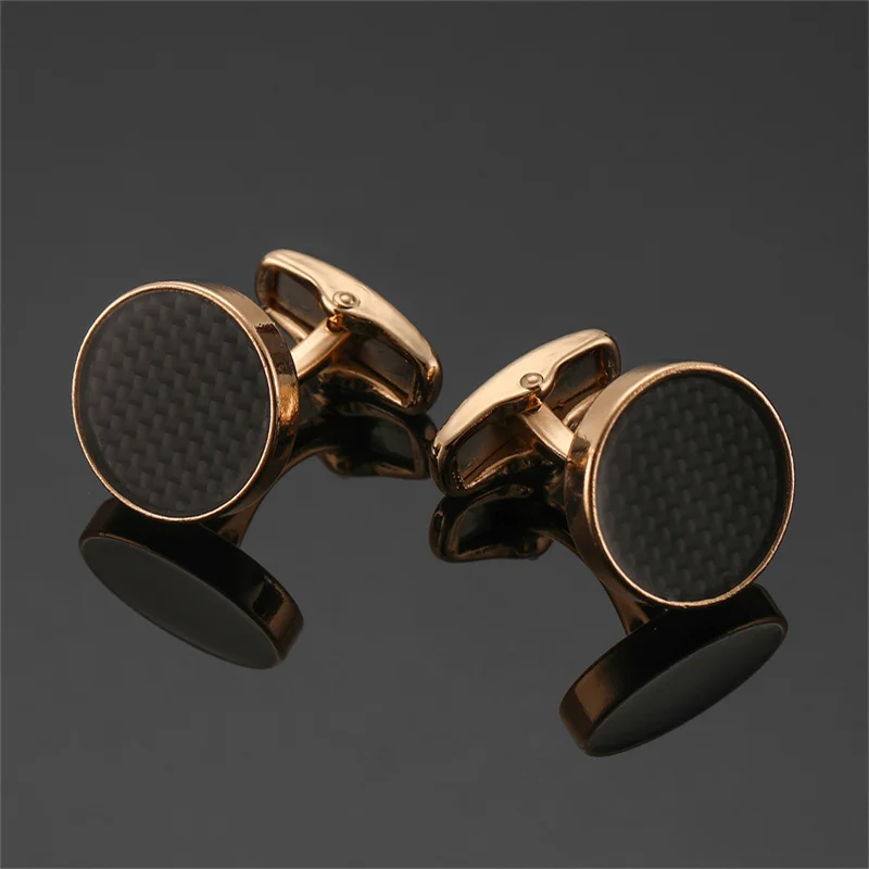 New copper material round rose carbon fiber cufflinks men\'s French shirt cufflinks clothing accessories wholesale