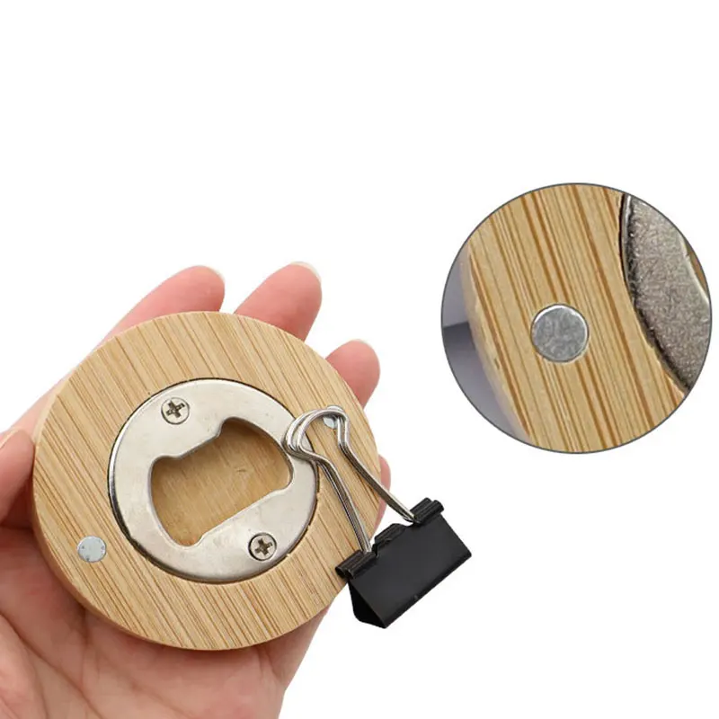 

12Pcs Wooden Round Shape Bottle Opener Coaster Fridge Magnet Decoration Beer Bottle Opener