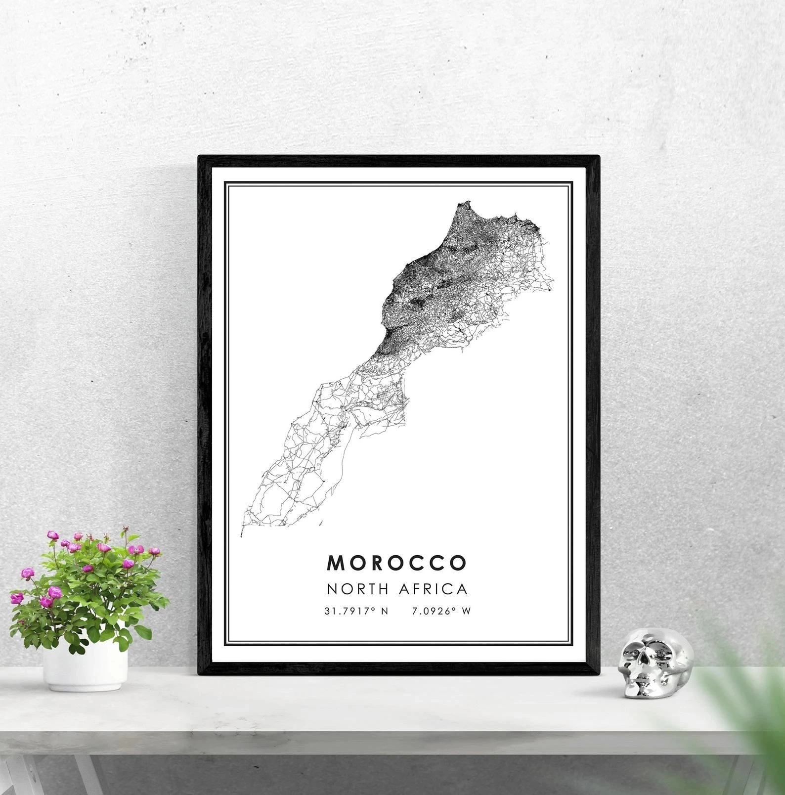 

Morocco Map Poster Black White Art Canvas Print Modern Wall Art Picture Nordic Decoration Painting Living Room Home Decor