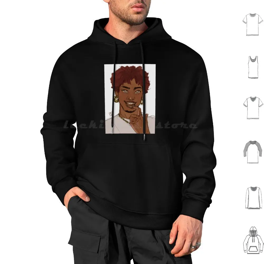 Cool Black Boy Portrait Hoodies Long Sleeve Teeth Gold Grillz Black Rap Smile Grills Mouth Grill Hip Hop Portrait Lips