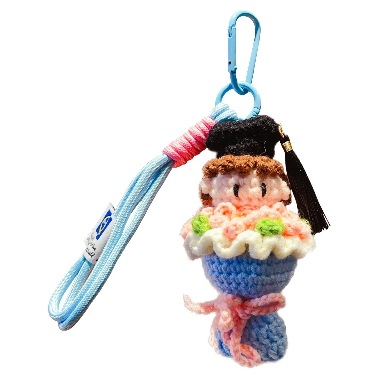 Handmade Crochet Graduation Cap Bouquet Keychain Cute Grad Gift Knitted Bag Charm Car Key Pendant for Student Classmate
