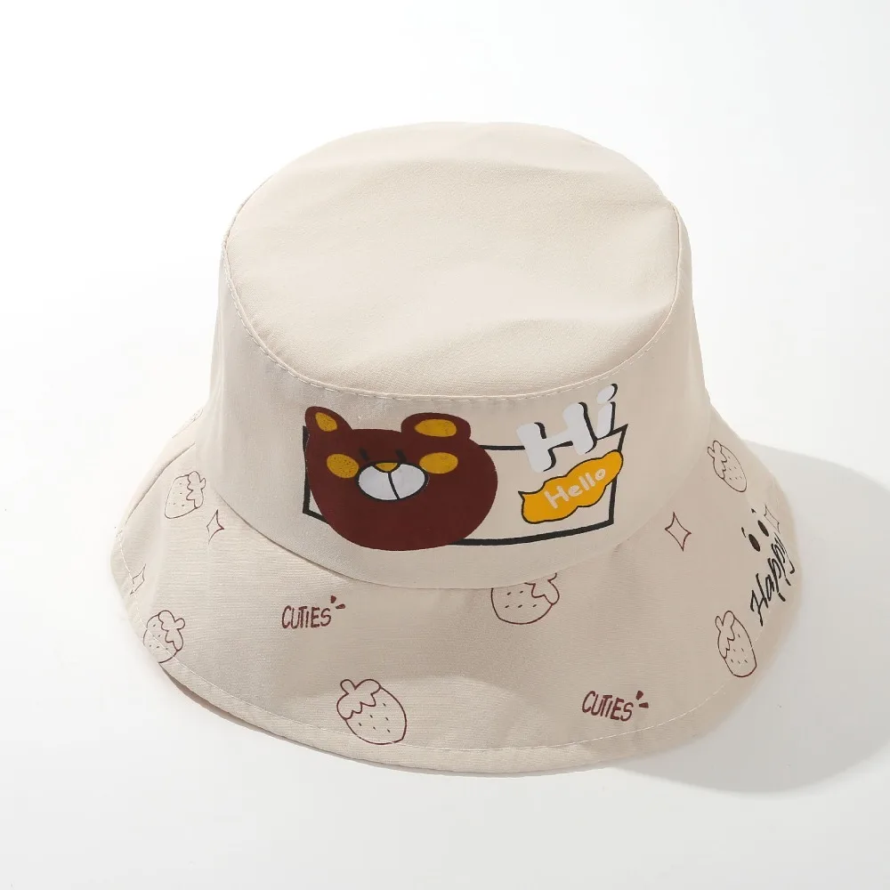 

Fashion Bear Fisherman Cap Solid Cotton Breathable Sunshade Pot Cap Anti-UV Basin Cap Baby