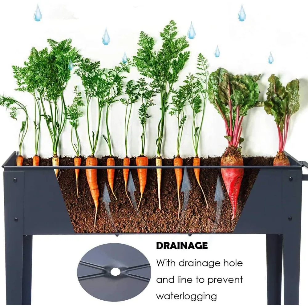 Elevated Metal Planter Box with Legs, Drainage Holes for Indoor Outdoor Gardening in Frosted Black