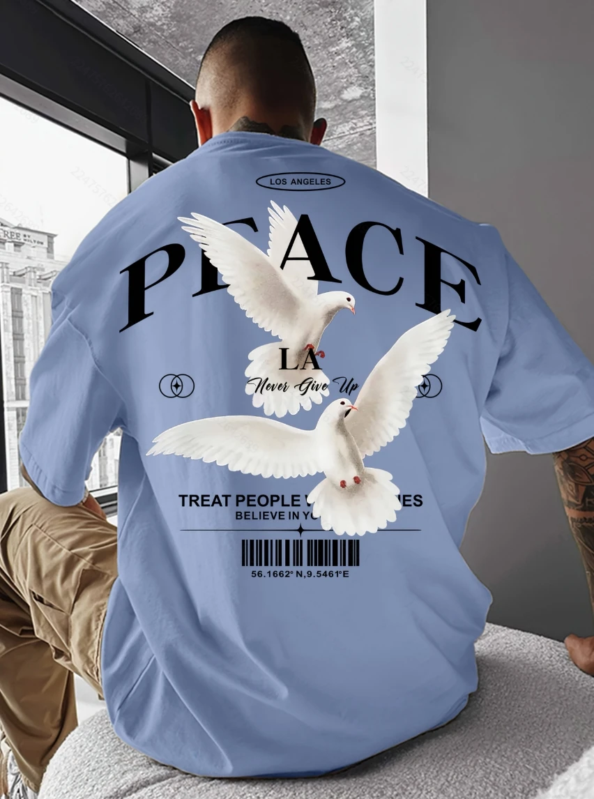 Retro Orange Peace Dove Streetwear Graphic T-Shirt