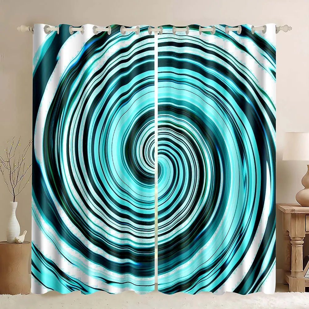 Stripes Window Curtain,Twisting Striped Pattern of Whirlpool Design Rays Monochromatic Effect Green Black White Blackout Curtain