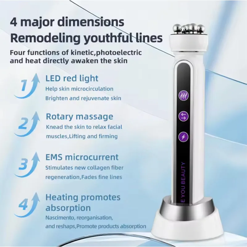 EMS أسطوانة الوجه 360 جهاز تدليك دوار الجمال LED الفوتون تجديد الجلد الخطوط الدقيقة تقليل ثبات الوجه