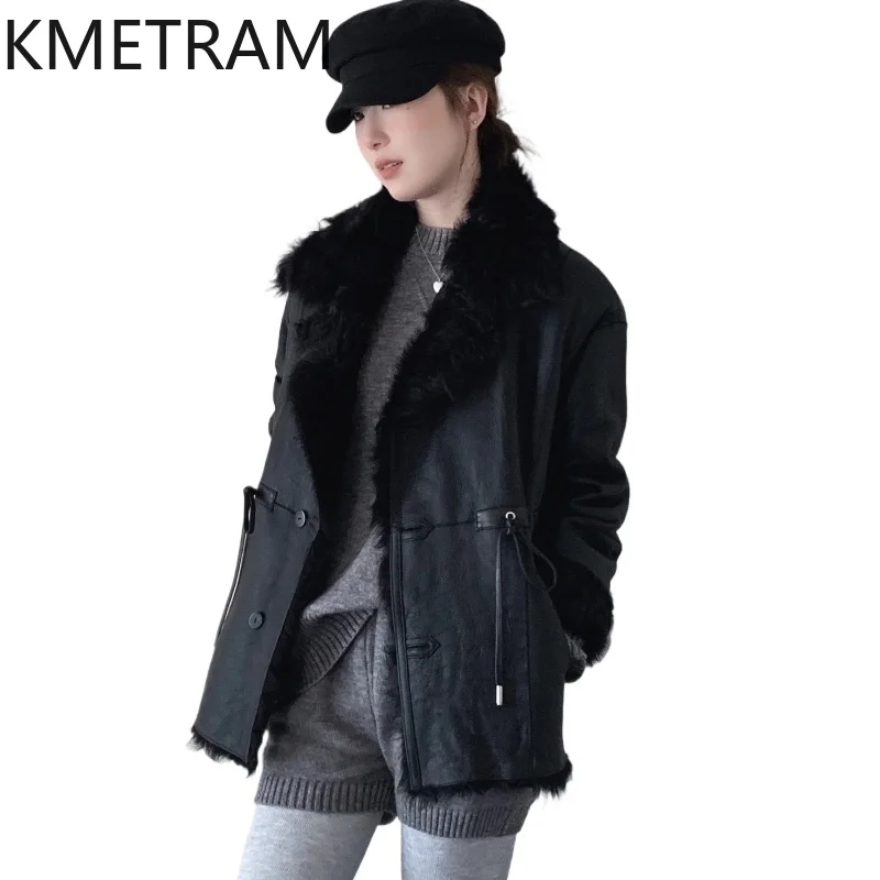 Kurtka damska KMETRAM z naturalnej skóry owczej z wełną, luksusowa czarna kurtka z prawdziwego futra, nowość w kategorii płaszczy, odzież zimowa damska, шуба