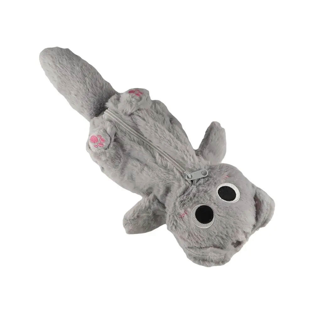 Plush Gray Cat Pencil Bag Large Capacity Zipper Cute Kitten Pencil Case Cartoon Animal Thicken Kitten Stationery Bag Children