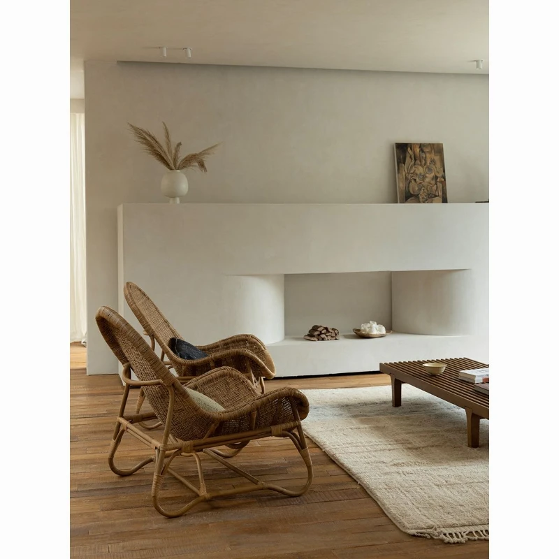 Rattan Indonesian rattan chair imported chair bamboo retro homestay French art single combination Nordic leisure niche