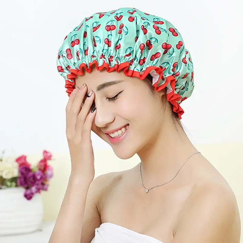 Women Shower Cover Hat Double Layer Supplies Waterproof Thick Bathroom Accessories Cap Hair