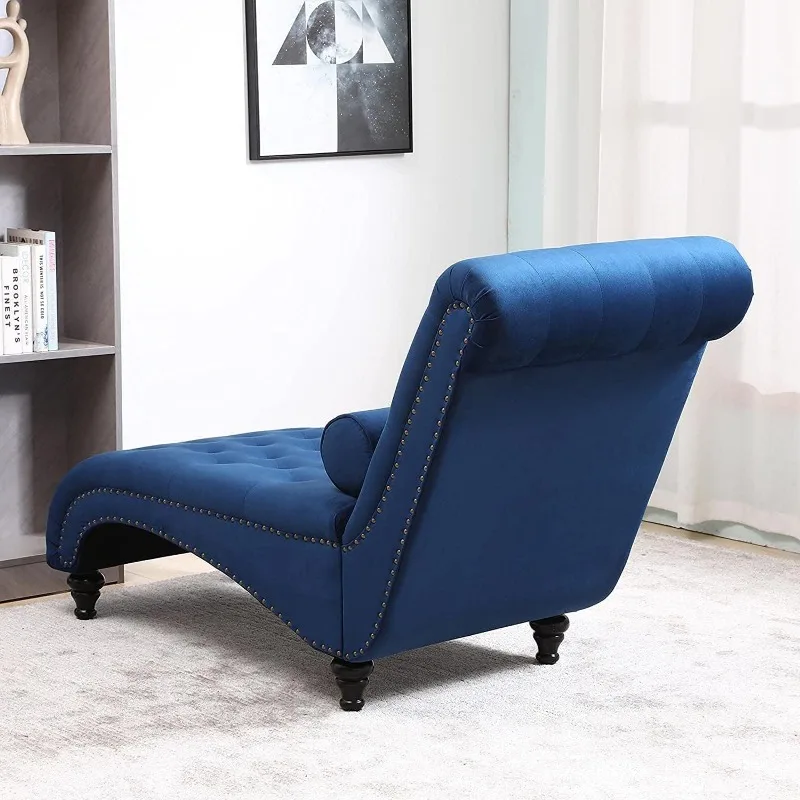 Chaise Lounge Chaise con botones de terciopelo, sofá de ocio con almohada de refuerzo, adorno de cabeza de nailon y patas giradas para sala de estar interior