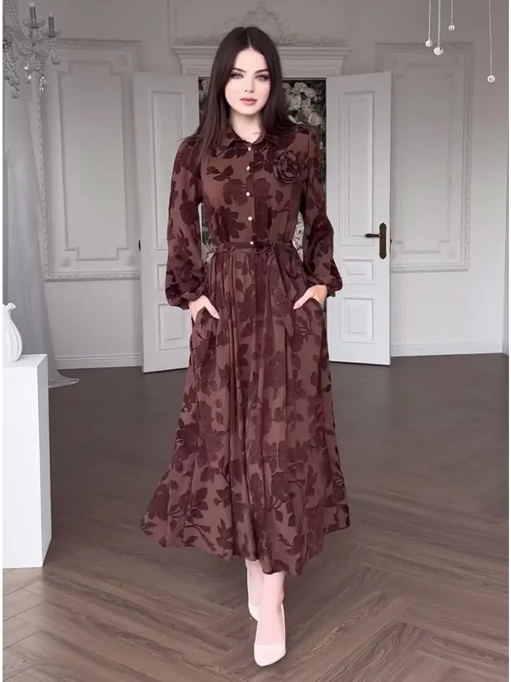 Eid Muslim Print Dress Abaya for Women Shirt Dresses Jalabiya Kaftan Islam Vestidos Arab Long Robe Ramadan Morocco Dubai 2024