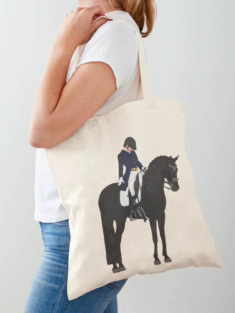 

Black Dressage Horse and Rider Salute Tote Bag handbag tote bags men Eco bag