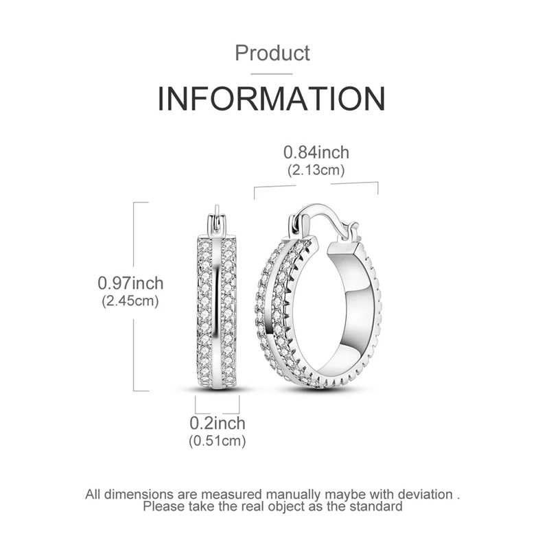 Kolczyki damskie ze srebra próby 925, błyszczące, dwurzędowe kolczyki koła z cyrkoniami, idealne na rocznicę, ślub, jako prezent jubilerski.
