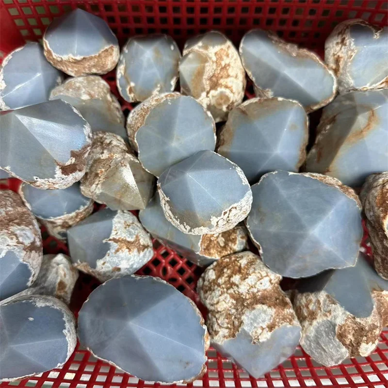 Angelite Stone 석영 크리스탈 광택 러프 타워 포인트 천연 원석, 치유 레이키 장식 공예