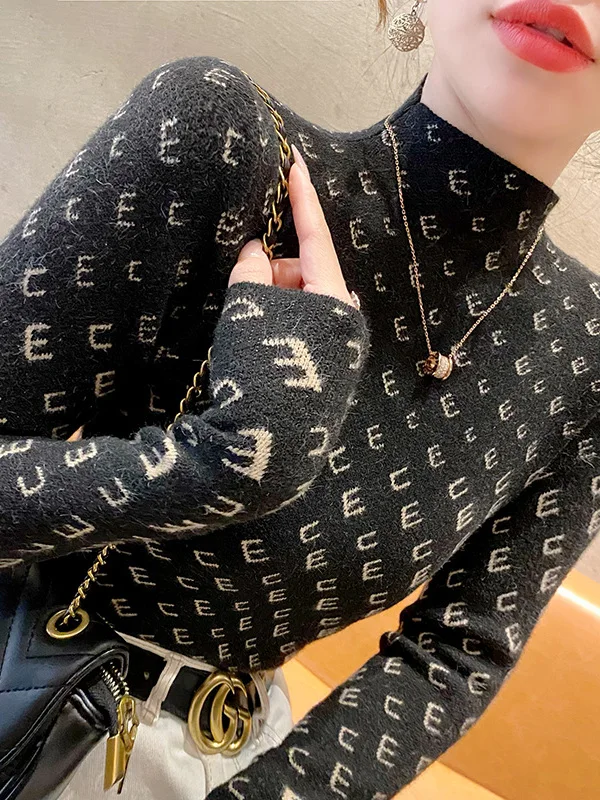   f Suéter de punto High Ne para mujer Faion Slim Fit Ropa interior Casual Sle Long Sve Poliéster Camere Blend