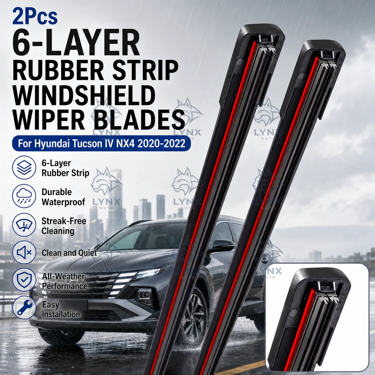 

2Pcs 6-Layer Rubber Strip Windshield Wiper Blades Easy Installation For Hyundai Tucson IV NX4 2020-2022 Auto Parts