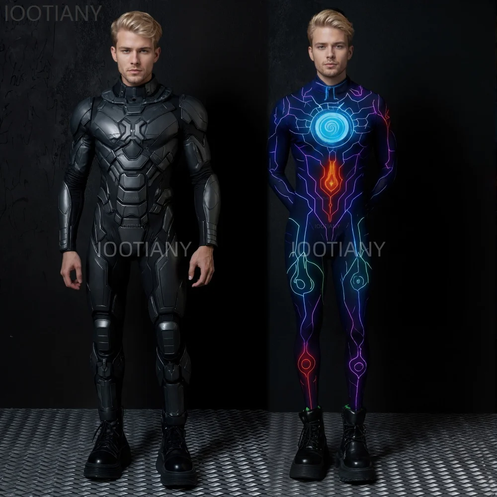 

IOOTIANY Men's Sexy Future Sci-fi Cyberpunk Tights Bodysuit Cosplay Space Warrior Carnival Party Stage Performance Costume Set