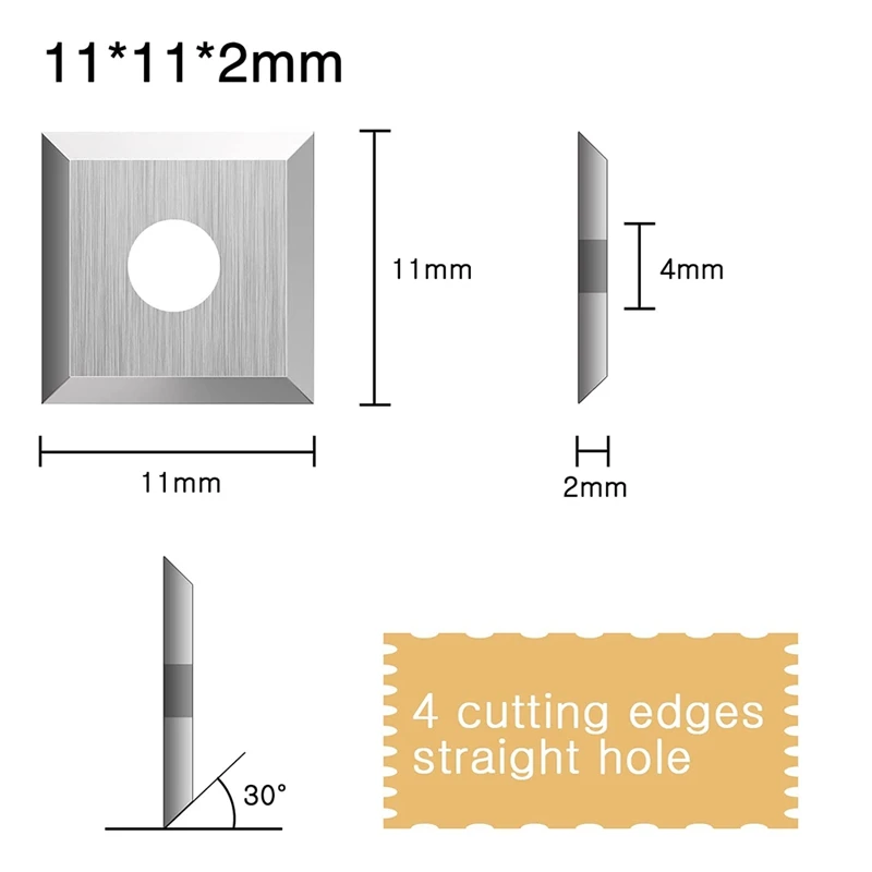 Juego de Herramientas de torneado de carburo de madera, 10 piezas, cortadores para torno de madera, 11x11x2,0mm-30 °, ajuste de borde de corte