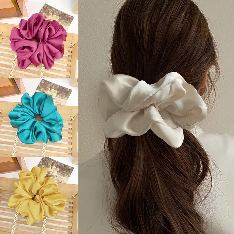 Fashion Oversized Silk Scrunchies Korean Design Off White Black Satin Scrunchie Elastic Hair Bands Ponytail Holder Ties Headwear