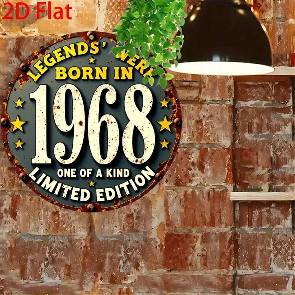 1pc 8x8 Inch 2D Flat Vintage 1968 Retro Round Aluminum Tin Sign - Limited Edition, Distressed Typography & Rustic Stars
