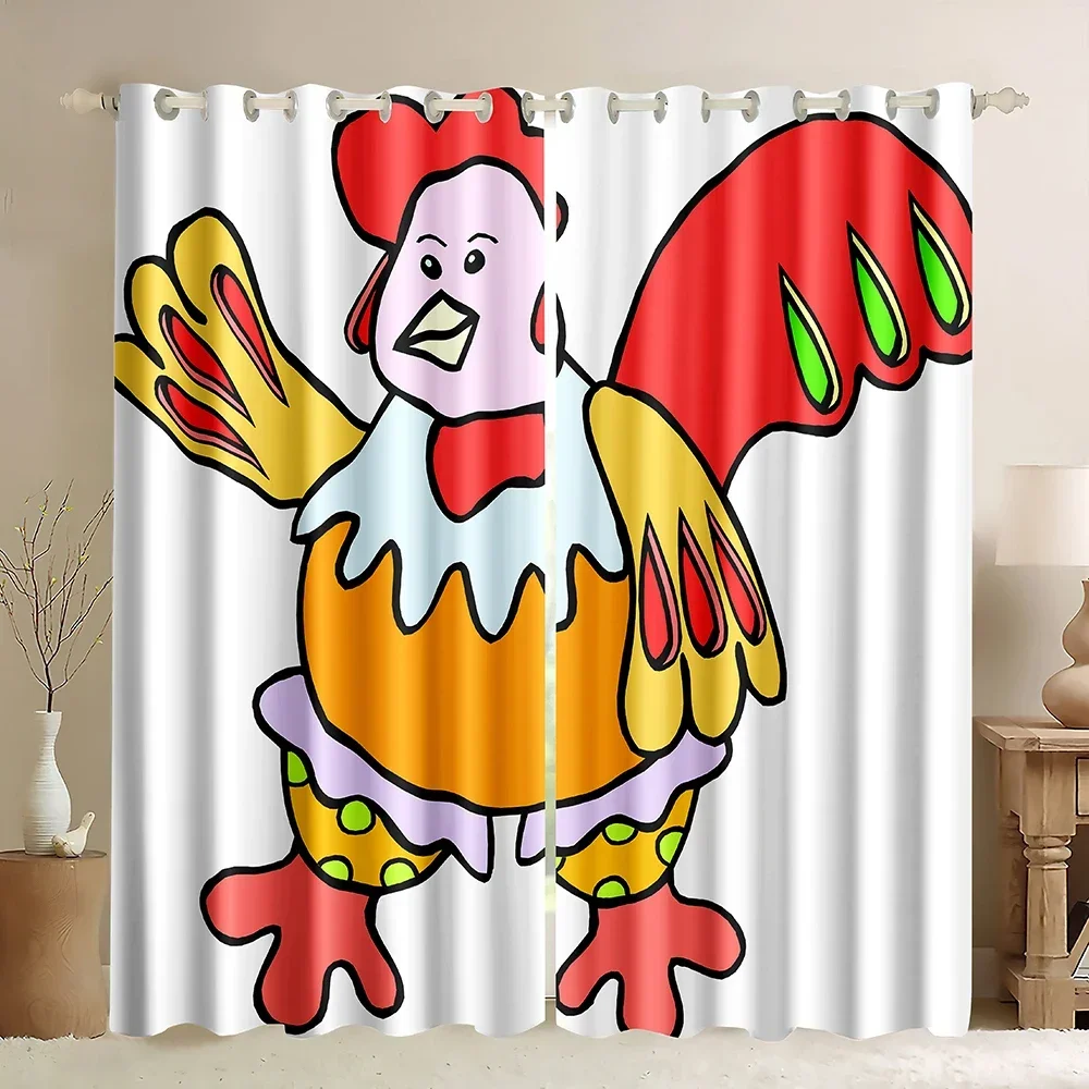 Chicken Family Window Blackout Curtain Cartoon Painting Farm Creatures Chicken,Living Room Bedroom Window Drapes For Bedroom