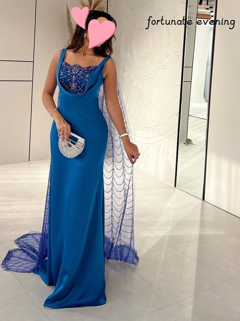 Fortunate Evening Elegant Vintage Blue Mermaid Beads Lace Stylish Saudi Arabia Formal Occasion Prom Dress Evening Party Gowns