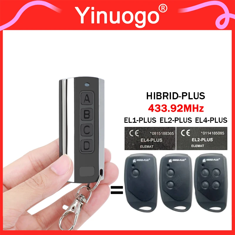 For HIBRID-PLUS ELEMAT EL1-PLUS EL2-PLUS EL4-PLUS 433.92MHz Rolling Code Garage Door Remote Control Gate Opener Hand Transmitter